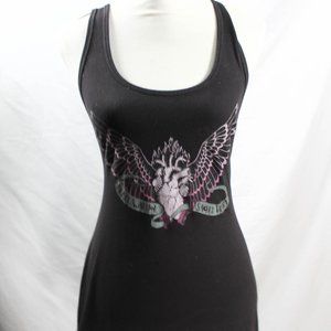 Edgy Athletic Athleisure Racerback Tank Top Anatomical Heart Soft Black